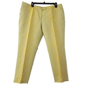 Akris Punto Frankie Jacquard Ankle Trouse Sz 14‎ Yellow Dress Pant Office Preppy
